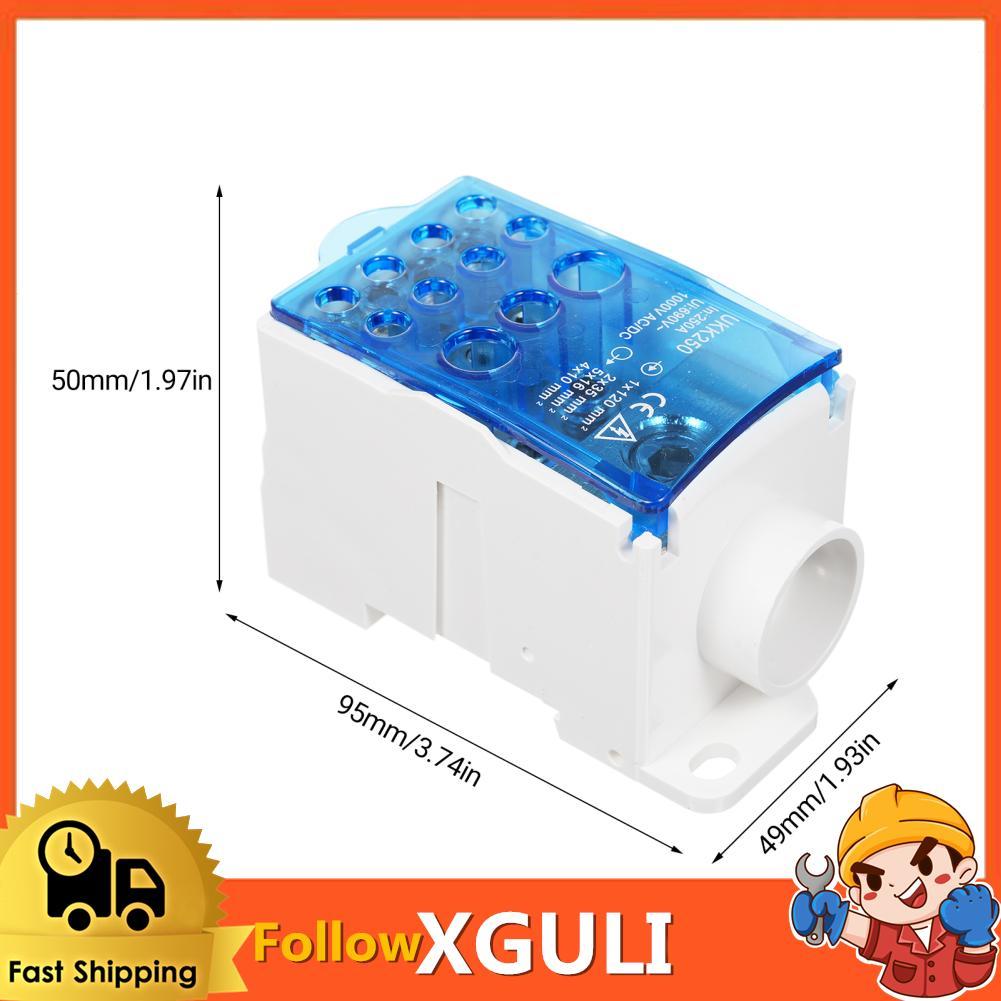 xguli กล่องรวมสัญญาณเทอร์มินัลบล็อกการกระจายเปลือกสารหน่วงไฟ 160A UKK Series Unipolar ฝาครอบโปร่งใส 