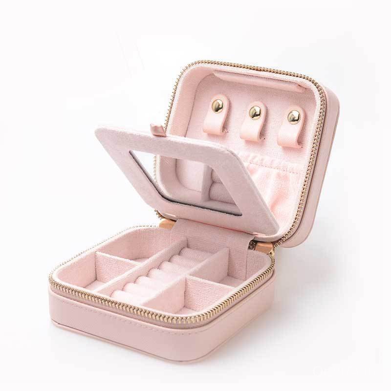 กระจกคู่สร้อยคอต่างหูกล่องเครื่องประดับจัดเก็บเครื่องประดับต่างหูกล่องเครื่องประดับมือแหวนแบบพกพา IU