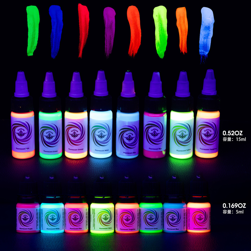 Tuffking 8 สีหมึกสักเรืองแสง 15ml UV Rainbow Tattoo Dye อุปกรณ์สําหรับศิลปิน