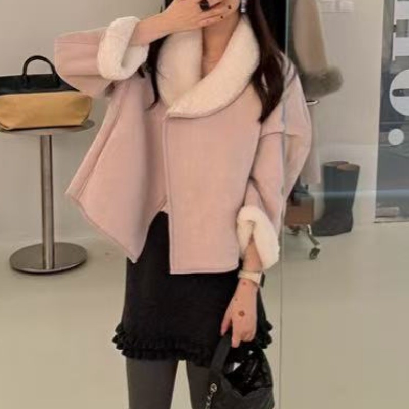 Liasynn French Retro Temperament Gentle Lapel Furry Coat Furry Coat แบบบูรณาการ Warm Short Coat