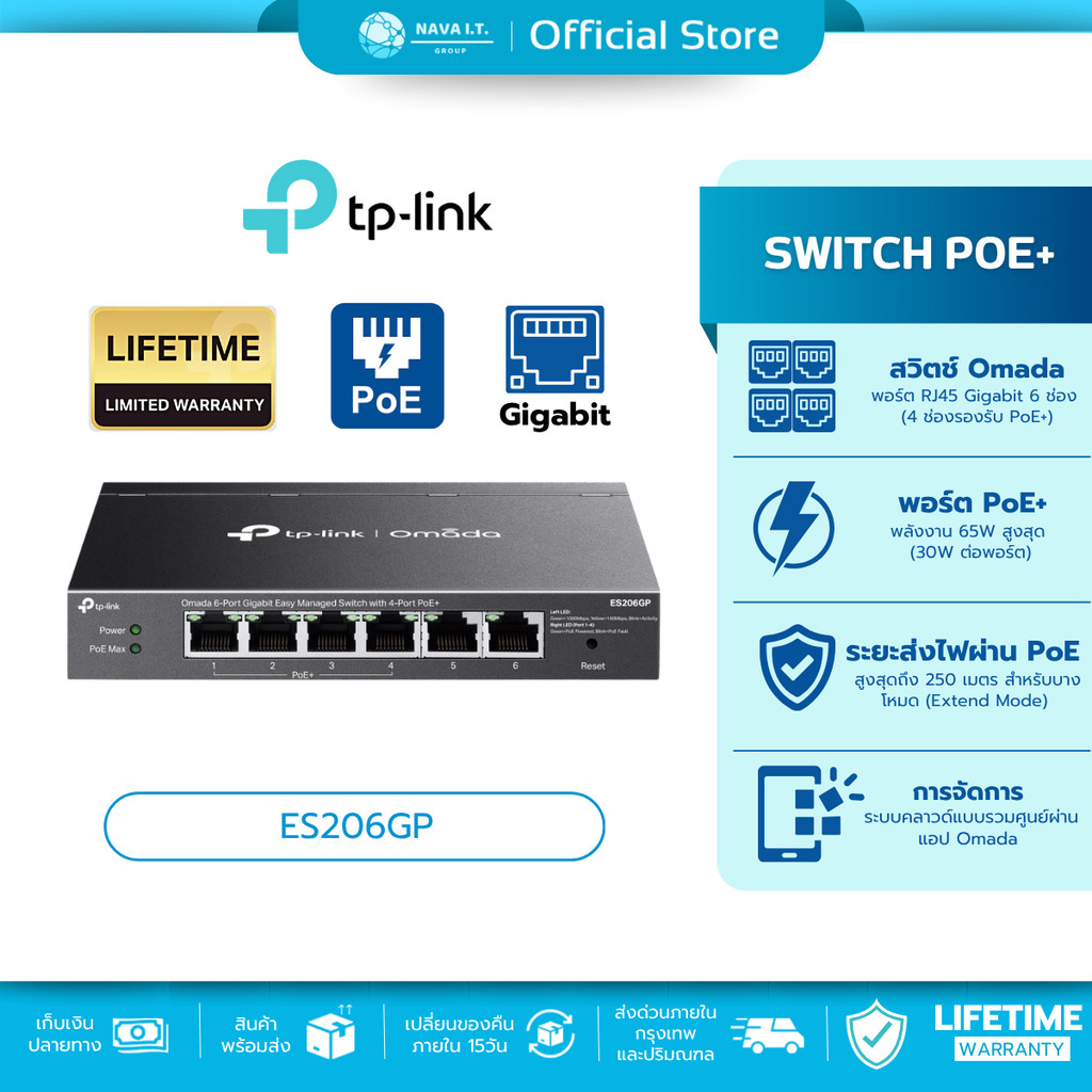🛵มีส่งด่วน💨 TP-LINK ES206GP Omada 6-Port Gigabit Easy Managed Switch with 4-Port PoE+ ประกัน LT