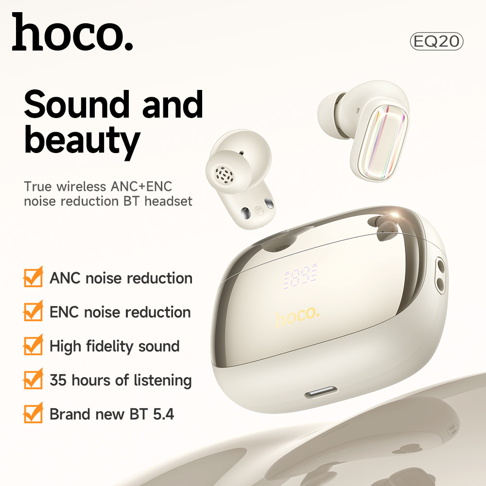 HOCO EQ20 Original True Wireless ANC+ENC ลดเสียงรบกวน TWS หูฟังไร้สายบลูทูธ 5.4 ลดเสียงรบกวนรับสาย/End Call,Noise Cancellation/Reduction,หูฟัง ANC