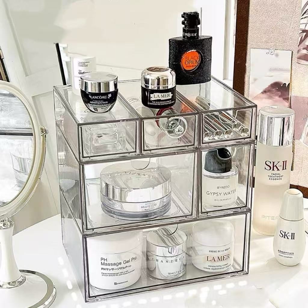 SMILO ลิ้นชักเล็ก กล่องใส่ของ ที่จัดโต๊ะ หลายขนาดประกอบ สีใส วางซ้อนกันได้ ประหยัดพื้นที่ - รูปที่ 2