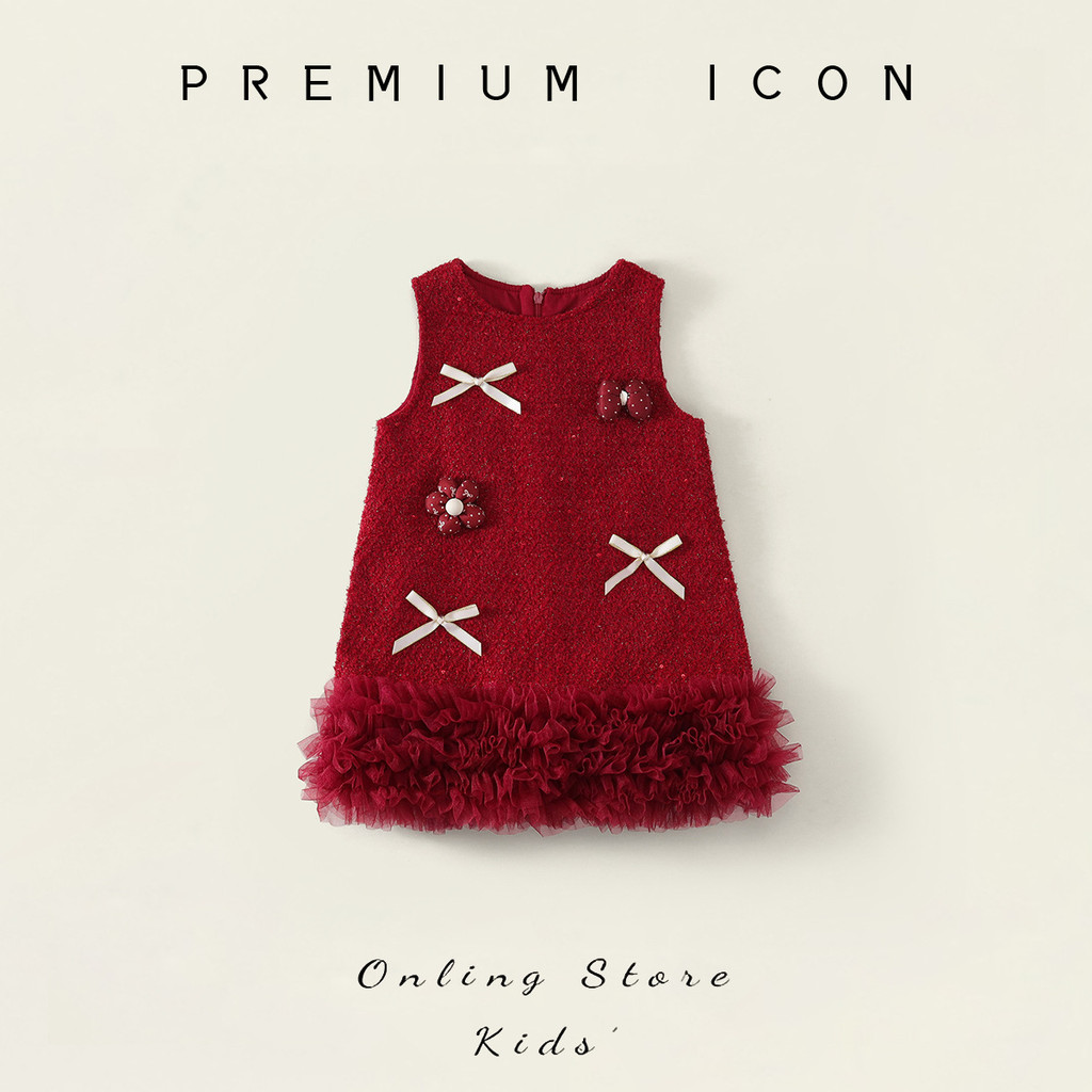 เด็กสาวสีแดงปีใหม่ชุดฤดูใบไม้ร่วงแขนกุดชุดสาวฤดูหนาวเครื่องแต่งกาย