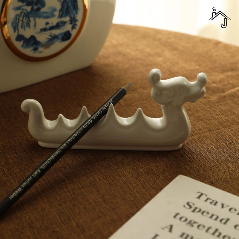 [JJ HOME] Bone China Jade Dragon Pen Holder Paperweight Jewelry Desktop Creative Decoration Storage