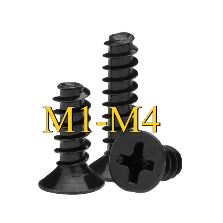 KB cross countersunk หัวหางแบน self-sting สกรูของเล่นเหล็กคาร์บอนสีดํา, สกรูไฟฟ้า M1-M4XSQ-MB