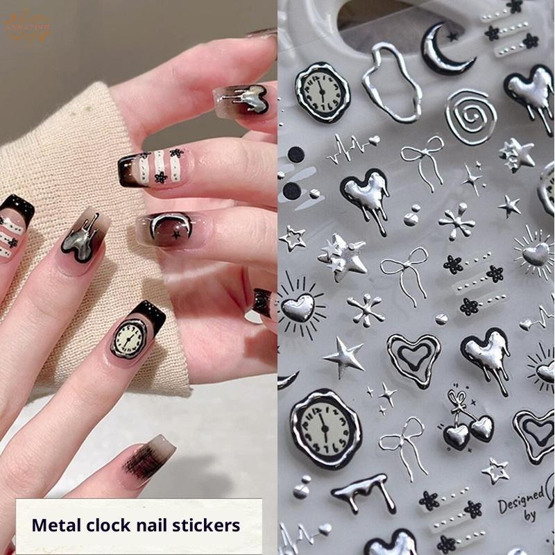 Ank Silver Lava ประจําปีแหวนนาฬิกาเชอร์รี่นาฬิกา Starburst Love Heart Rate Chart Moon Star Line Bowknot Line Nail Art สติกเกอร์ Decals EN