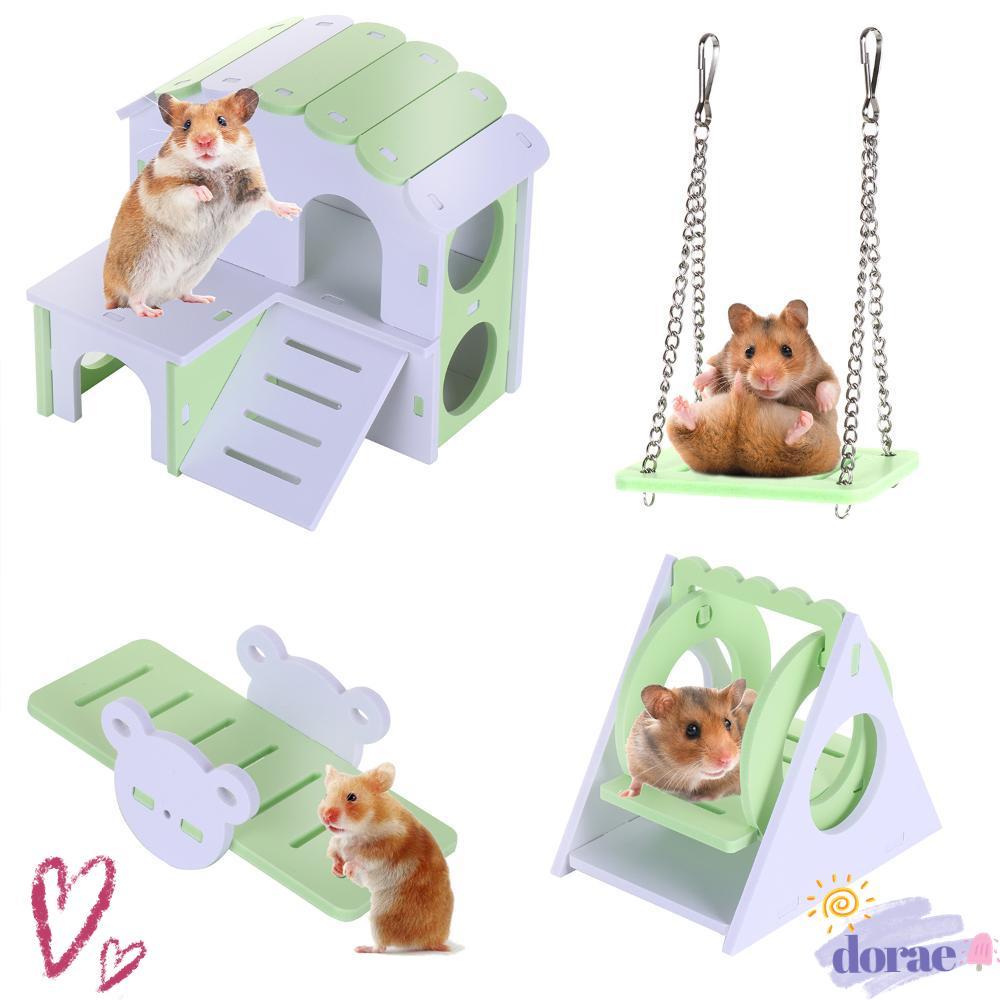 DORAE Hamster House DIY การออกกําลังกายสามเหลี่ยมสวิงไม้