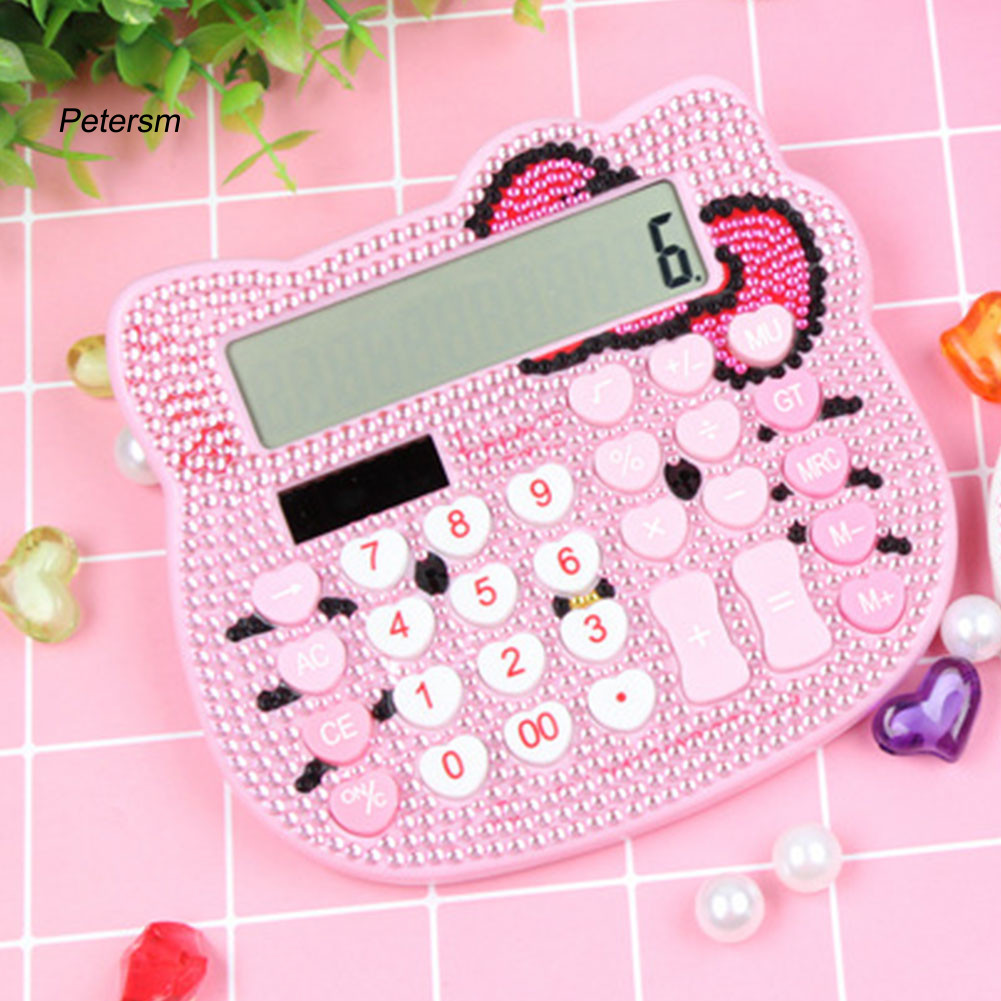 PP การ์ตูนน่ารัก Hello Kitty Rhinestone เครื่องคิดเลขพลังงานแสงอาทิตย์อุปกรณ์สํานักงานโรงเรียน - รูปที่ 3