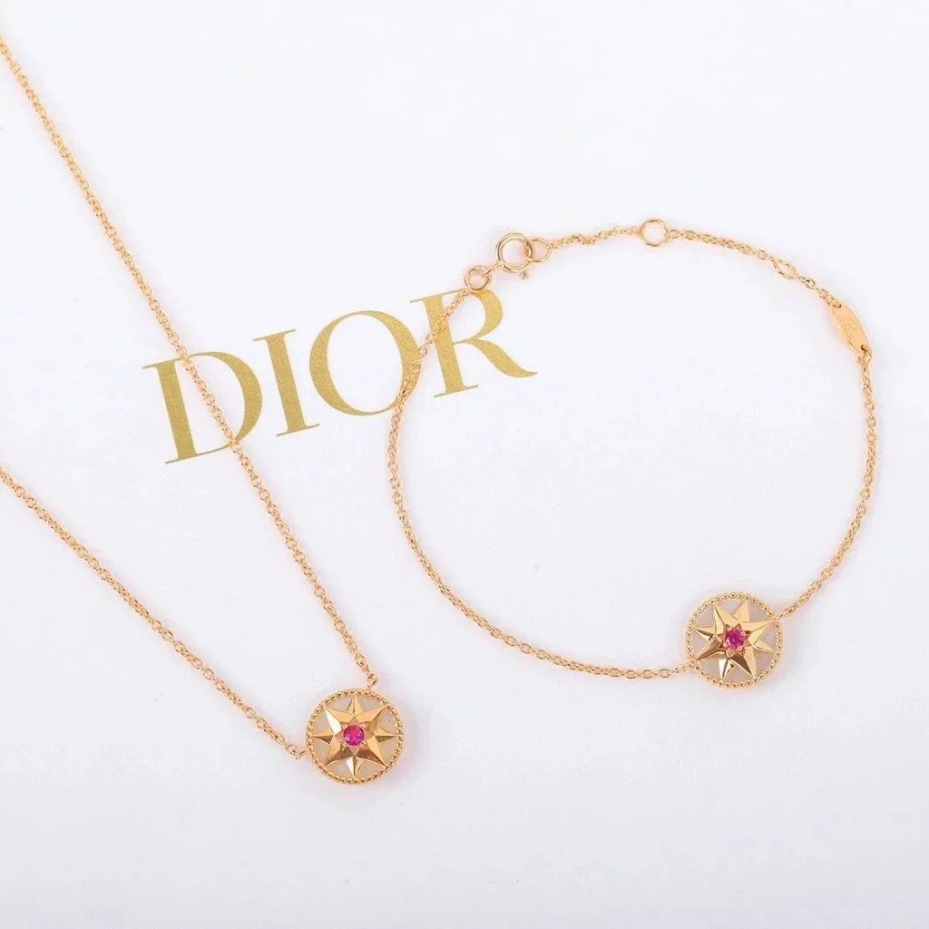 Dior Necklace Clavicle Chain Bracelet Set from the Rose des Vents Collection, Made in Italy