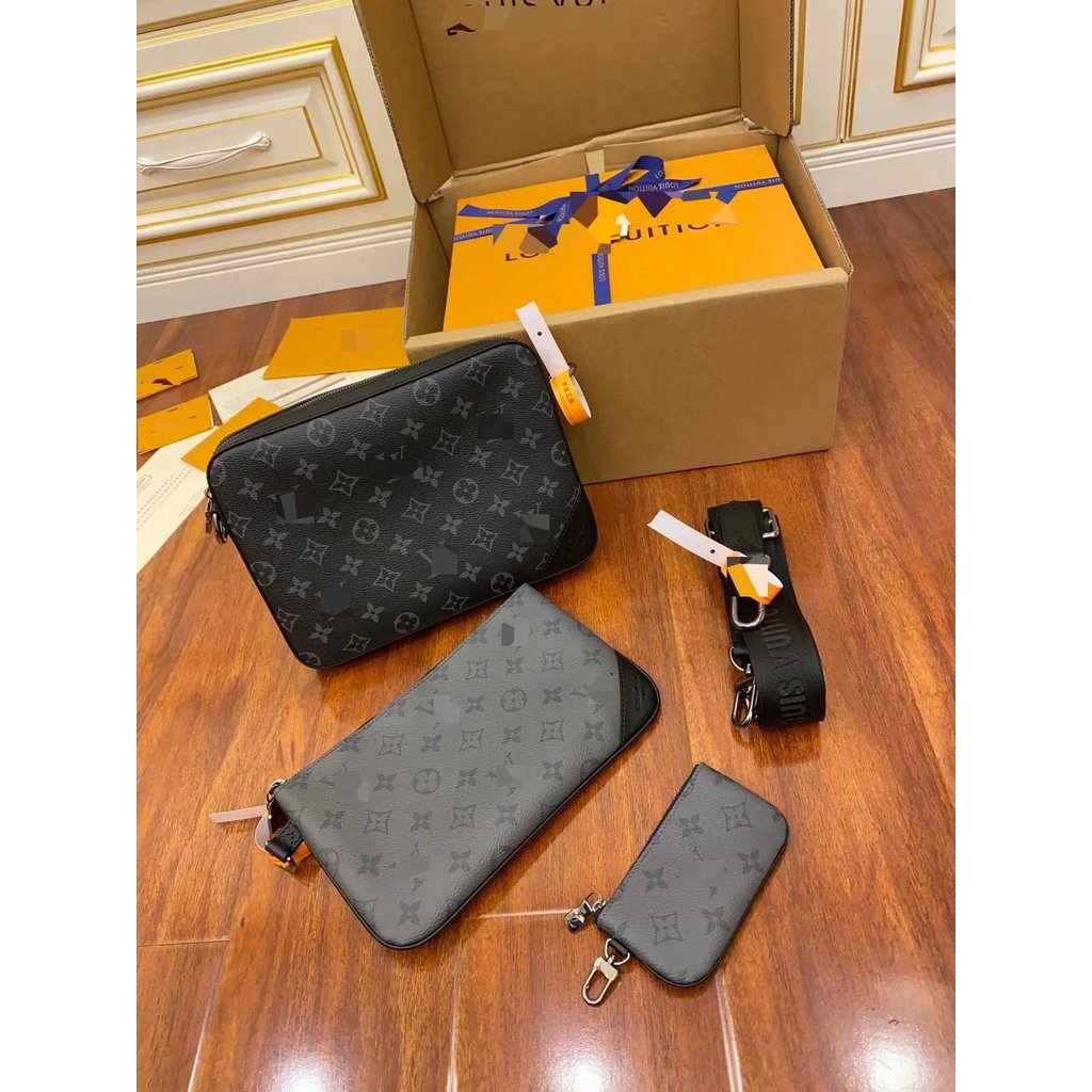 PochetteTrio Postman Diamond Fabric Classic Mens Three-in-One LV ที่ถอดออกได้ชุดสามชิ้นผู้ชายมือถือล