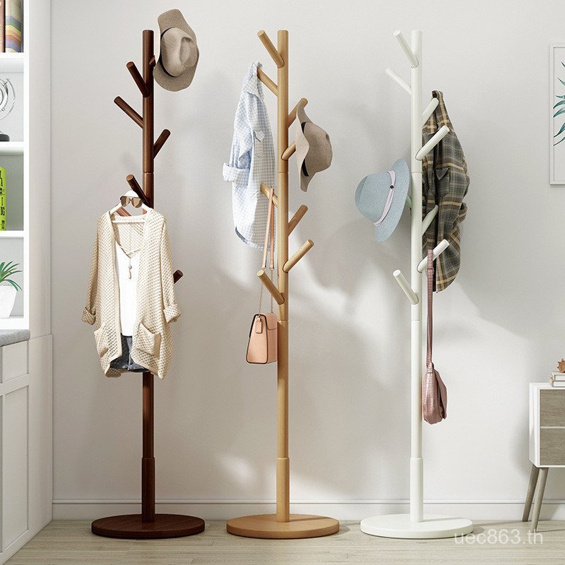 ไม้แขวนเสื้อ Trunk ชั้นวางเสื้อบีชห้องนอนสูงจากพื้นจรดเพดานในครัวเรือนที่เรียบง่ายในร่มที่แขวนกระเป๋