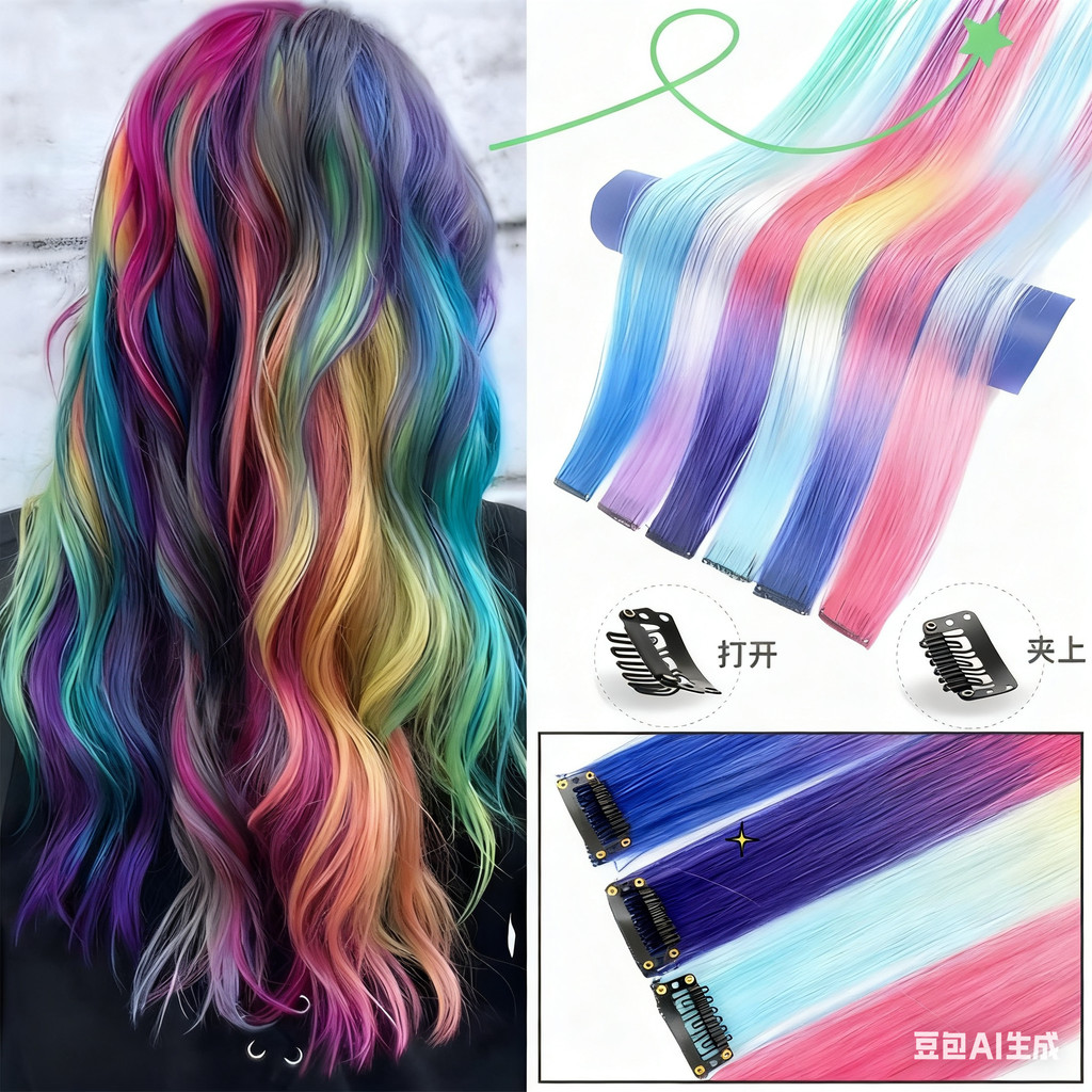 แฮร์พีซ ช่อไฮไลท์ สีสวย สไตล์เกาหลี วิกผมตรง สีเรืองแสง สไตล์ฮิปฮอป  ขนาด 50 ซม ช่อผมไฮไลท์ แฟชั่นสําหรับผู้หญิง