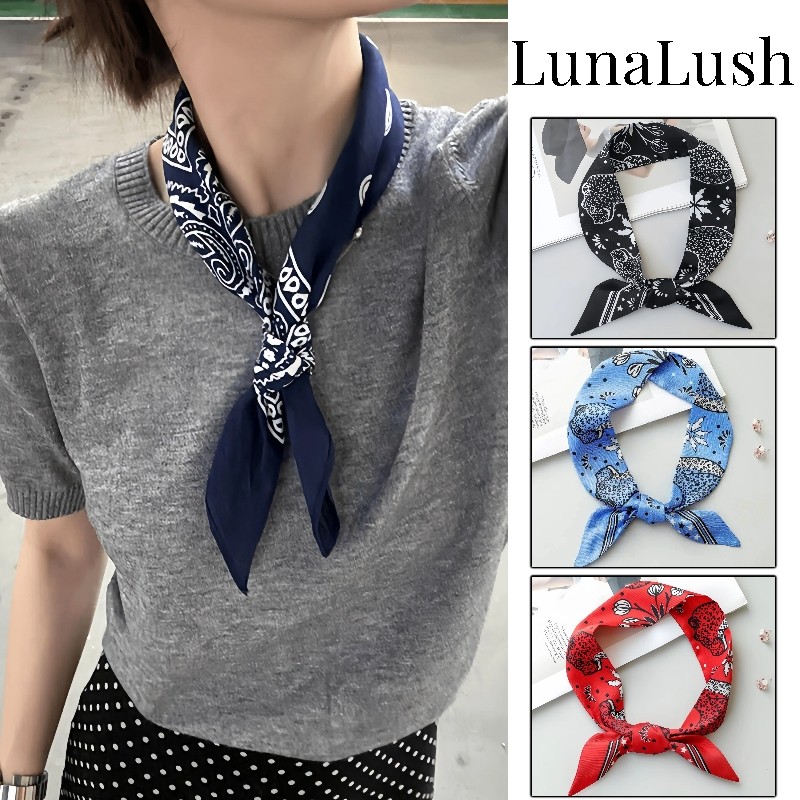 LunaLush✨เสื้อคุณภาพดี ผ้าโผกหัว ผ้าพันคอ ลายโบฮีเมี่ยนผ้านิ่ม สีสดใส "VO-45"
