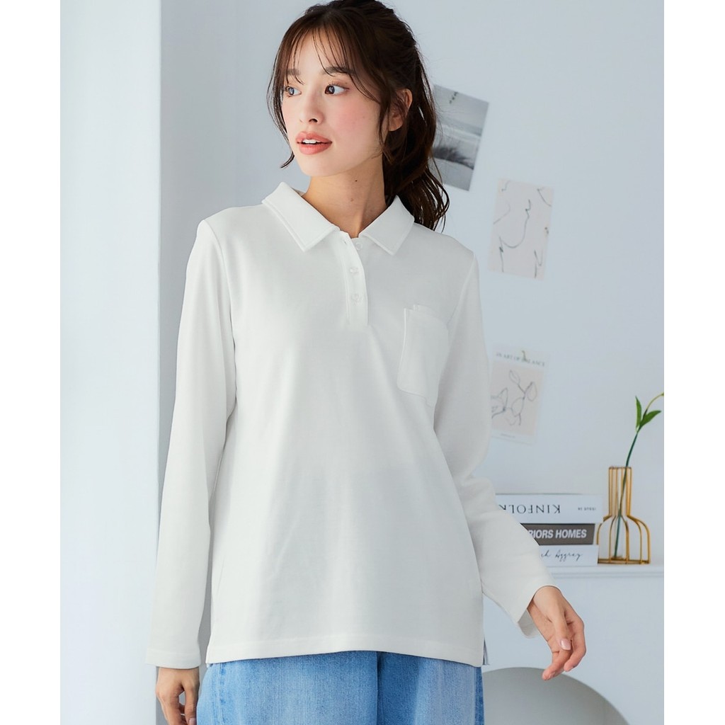 [จัดส่งจากประเทศญี่ปุ่น] Nissen_  เสื้อโปโลแขนยาวพลัสไซส์ผู้หญิง ใส่สบาย ซับเหงื่อแห้งเร็ว กันยูวี ทรงหลวม พรางหุ่น ช่องเสียบปากกาได้ ผ้าไม่ยับ ไม่เป็นขุยง่าย ดูแลง่าย สไตล์ญี่ปุ่น  