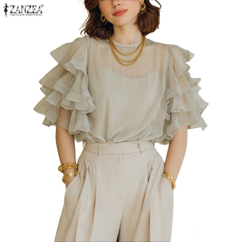 ZANZEA เสื้อเบลาส์แขนระบายสำหรับผู้หญิงดูหรูหรา