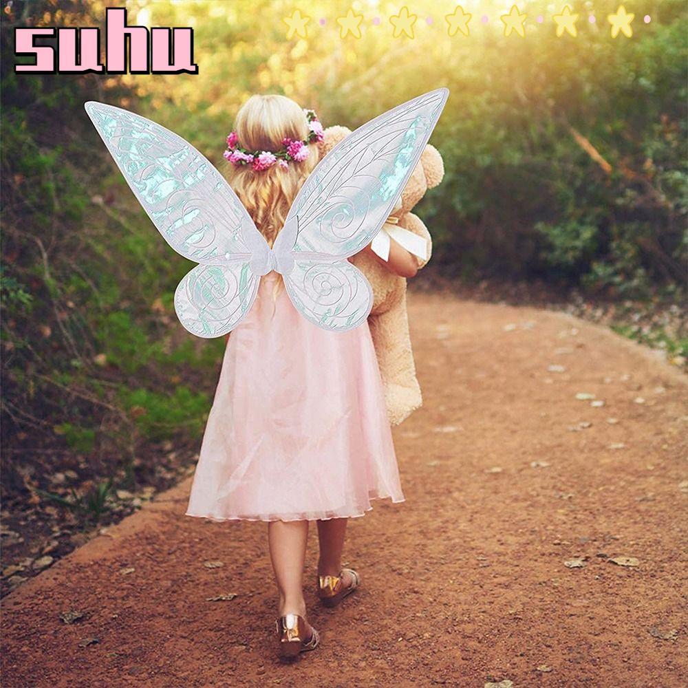 SUHUHD Fairy Wings, Sparkle Halloween Costume Princess Angel Wings, Funny Butterfly Wings with Flowe