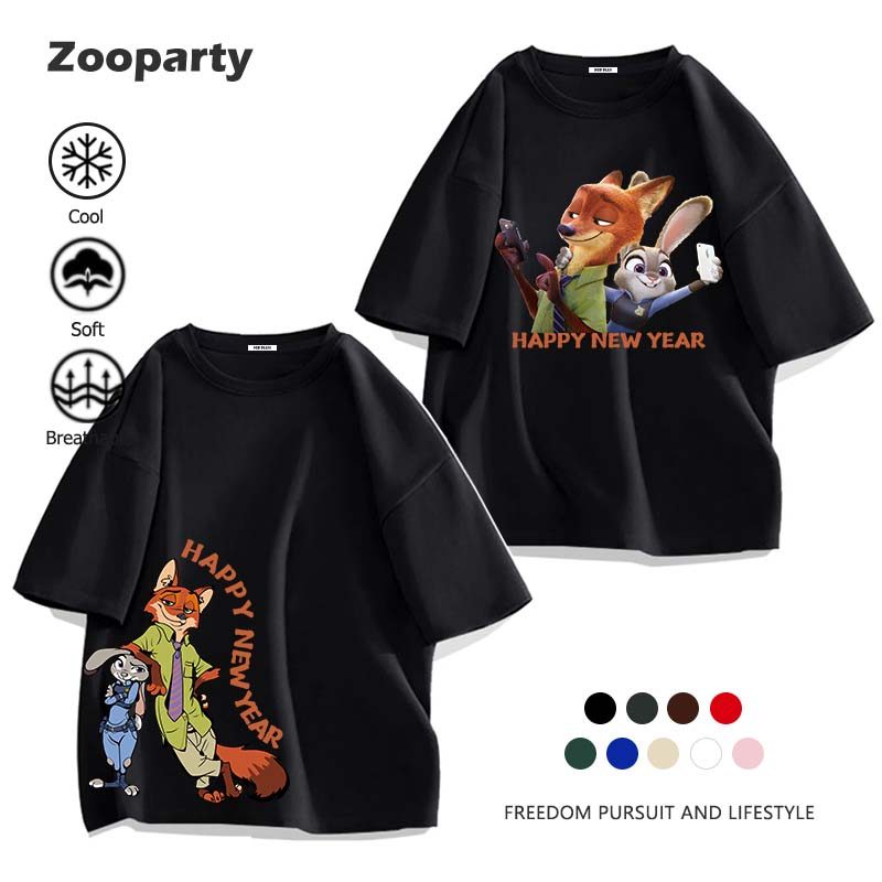 เสื้อยืด Zootopia 2 Happy new year ซูโรเปีย 2 เสื้อคอกลม cotton ใส่สบาย นุ่ม(ส่งเร็ว จัดส่งจากไทย)