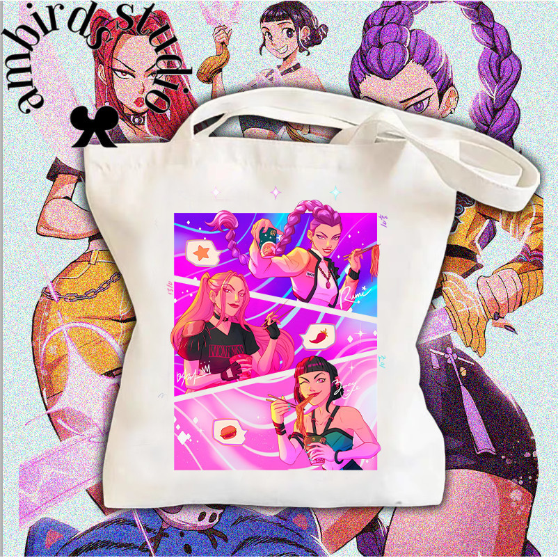 👜 Kpop Demon Hunters กระเป๋าผ้าทรงเรียบ  Mira Rumi Zoey！Saja Tote Bag กระเป๋าผ้าแคนวาสสะพาย #015