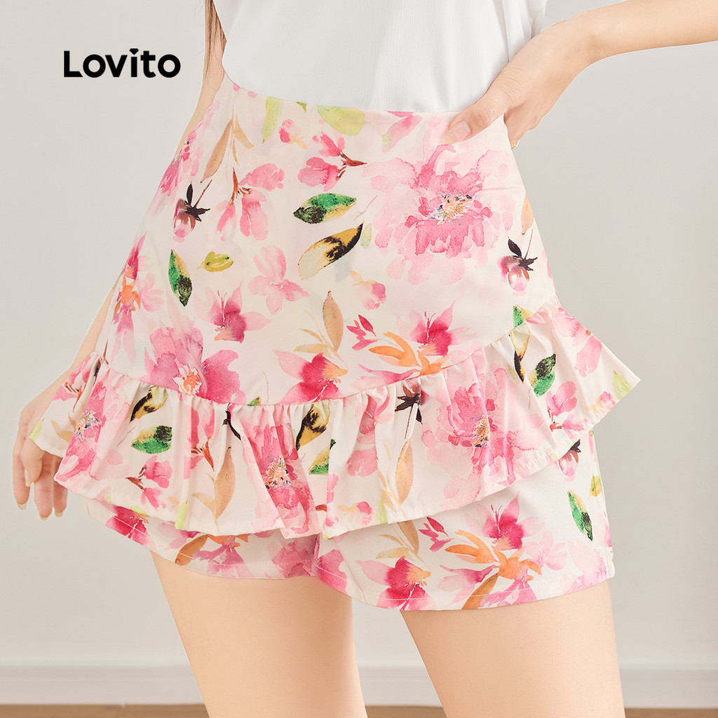 Lovito โบฮีเมียนลายเดซี่กระโปรงชายระบายลายดอกไม้สําหรับผู้หญิง L123ED669