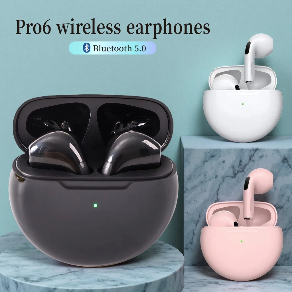 ชุดหูฟังไร้สาย Pro6 Bluetooth Round คุณภาพเสียง hifi พร้อมไมโครโฟนในตัวสำหรับการโทรด้วยเสียง HD