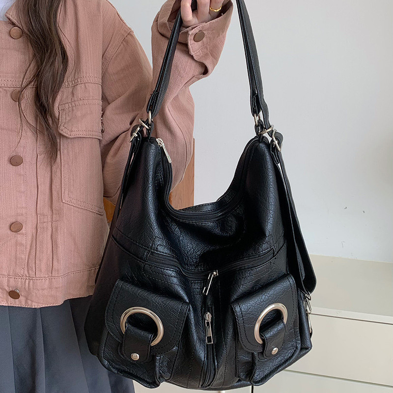 TRENDY POUCH  กระเป๋าซิปที่เรียบง่ายและมีสไตล์ PU tote bag กระเป๋าเป้สะพายหลังความจุขนาดใหญ่สําหรับเดินทางอเนกประสงค์ ราคา ถูกที่สุด ดีลบีเคเค แกลเลอรีภาพที่ 5