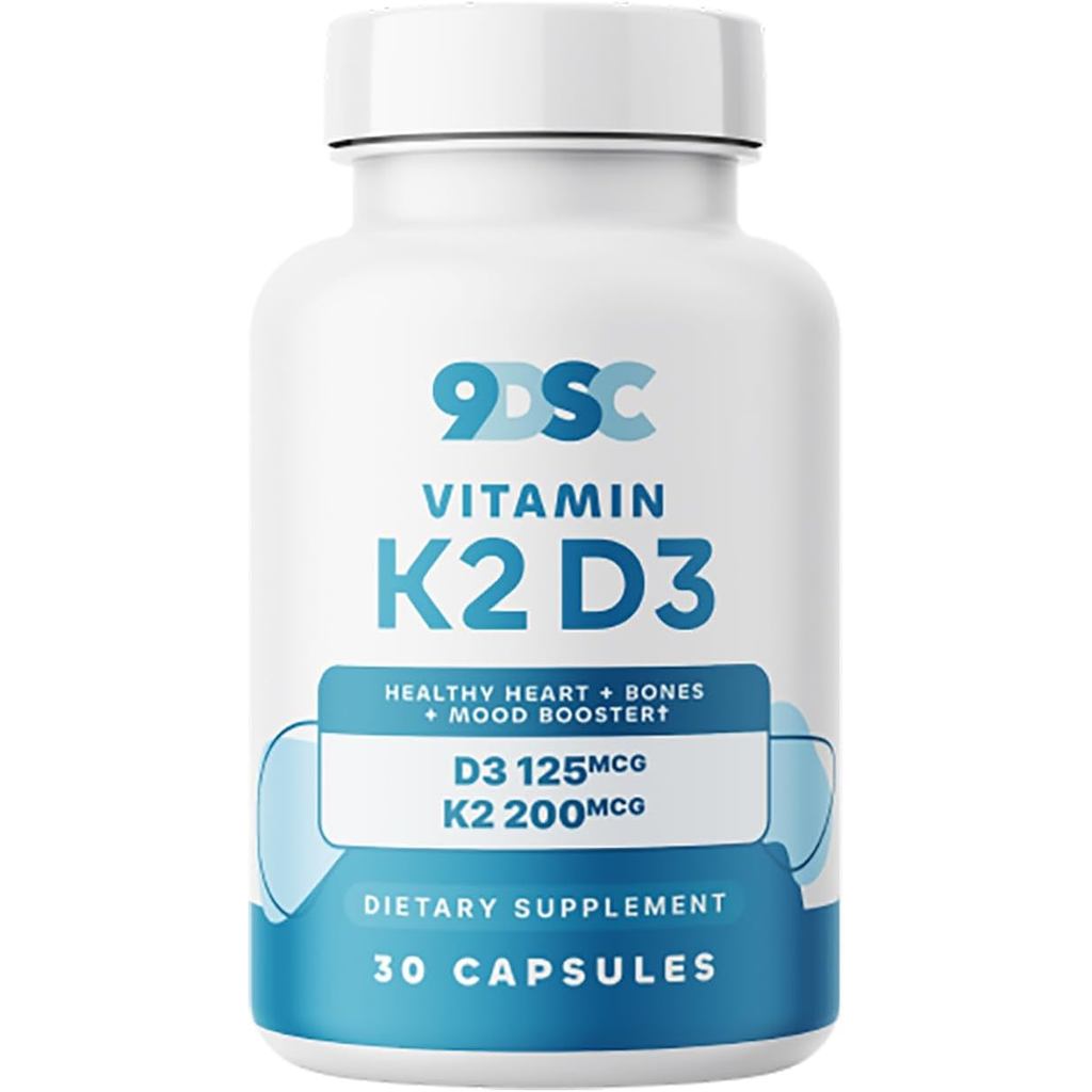 9DSC วิตามิน D3 และ K2-30 แคปซูล - อาหารเสริมวิตามิน K2 D3 เพื่อสุขภาพกระดูก - อาหารเสริมวิตามิน K2 
