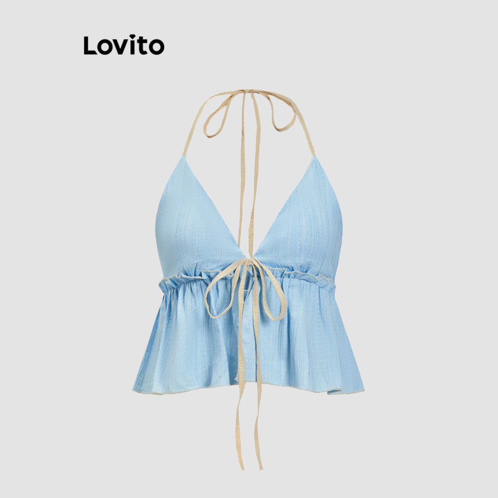 Lovito เสื้อกล้ามหรูหราเสื้อกล้ามด้านหน้าผูกธรรมดาสําหรับผู้หญิง L90AD036