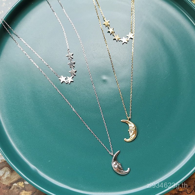 เงินสเตอร์ลิงคู่ยาวสไตล์ S925 Cross-Border หญิง Moon สร้อยคอเกาหลีรุ่น XL75ins Influencer Gold-Plate