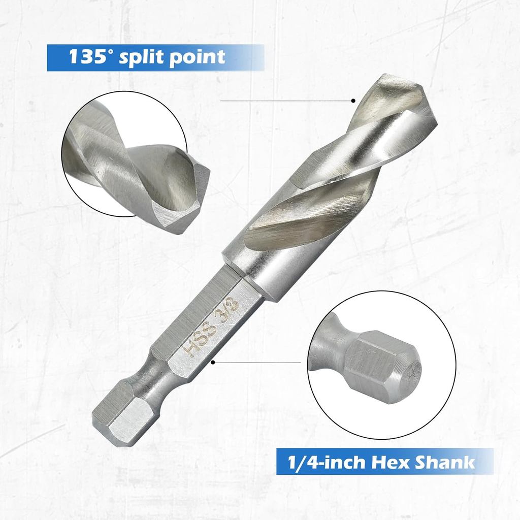 Stubby Drill Bit Set for Metal,6 pcs 1/4" Hex Shank M2 HSS for Quick Change,Short Drill Bits for Rig