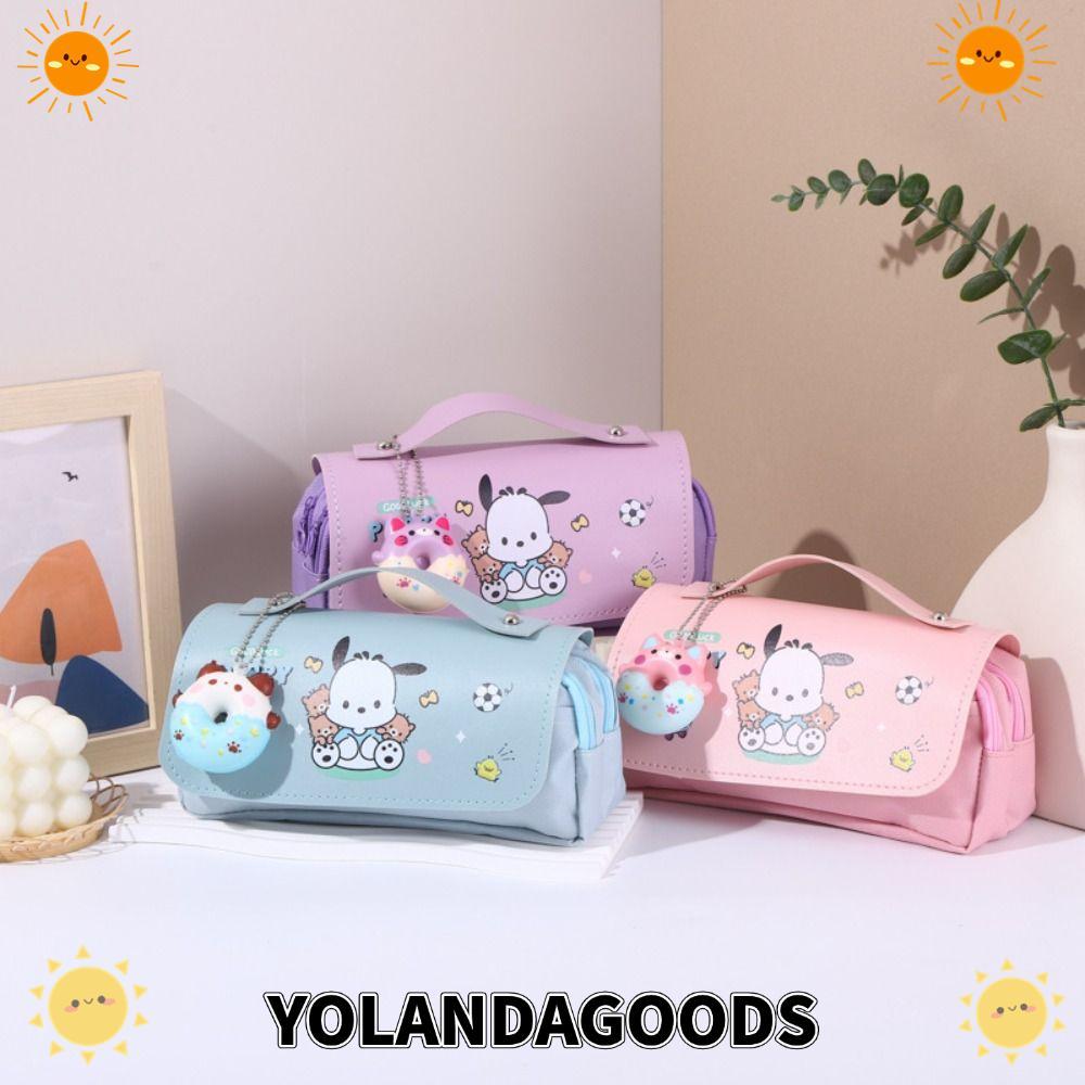 กระเป๋าปากกาบีบอัด YOLAN ดินสอพกพา Kuromi/Pochacco มัลติฟังก์ชั่นสามชั้นกล่องดินสอความจุขนาดใหญ่