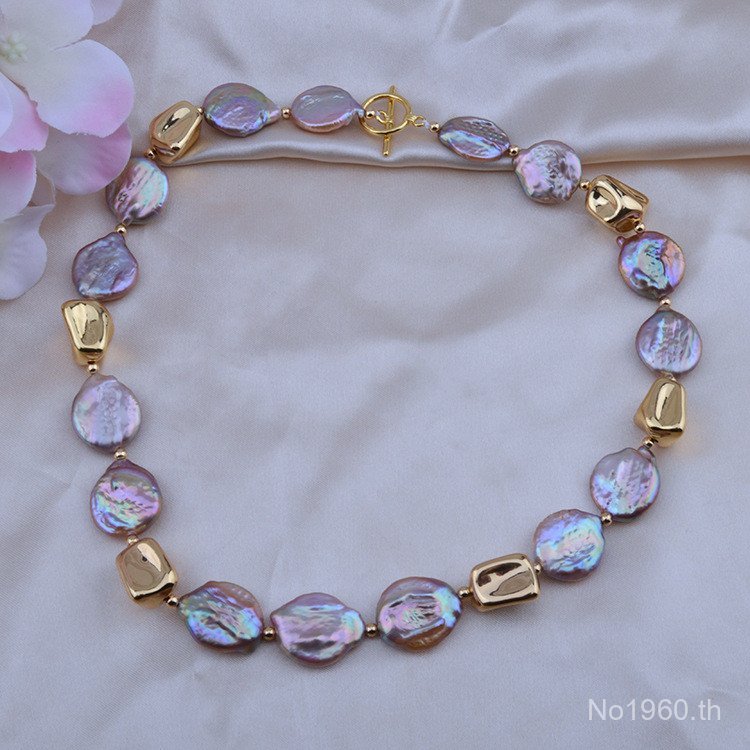 สร้อยคอ สร้อยคอแฟชั่นบาร็อคมุกโอ้อวดOTหัวเข็มขัดหญิงรูปพิเศษผู้ผลิตหุ้มทองขายส่ง14พันสร้อยคอหนุ่ม bs