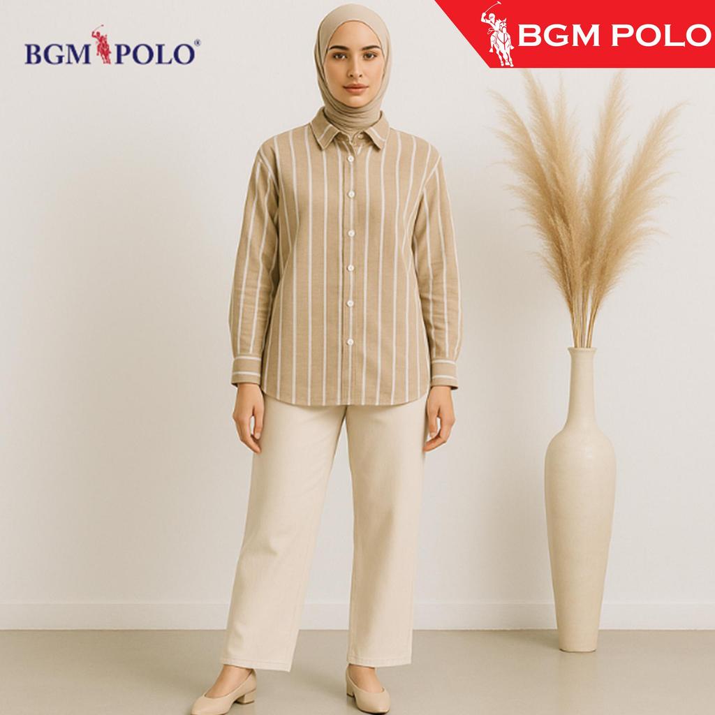 BGM POLO ผู้หญิง BLOUSE BIG STRIPE LONG SLEEVE-BP-BBS114LS-CXCNCTW เสื้อผ้า Wanita เสื้อ
