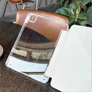 เคสแท็บเล็ต Samsung แบบพับได้รูปตัว Y เหมาะสำหรับTab S10 Lite A11+/S9/S9+/S10+/S8+/S7+/A9พร้อมช่องใส่ปากกา ฝาหลังโปร่งใส