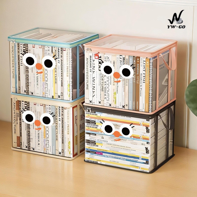 กระเป๋าจัดเก็บหนังสือ พลาสติก PVC แบบใส มีซิป 25x25x34cm การ์ตูนถุงเก็บของ ซ้อนได้ กันฝุ่น กันน้ำ BS75