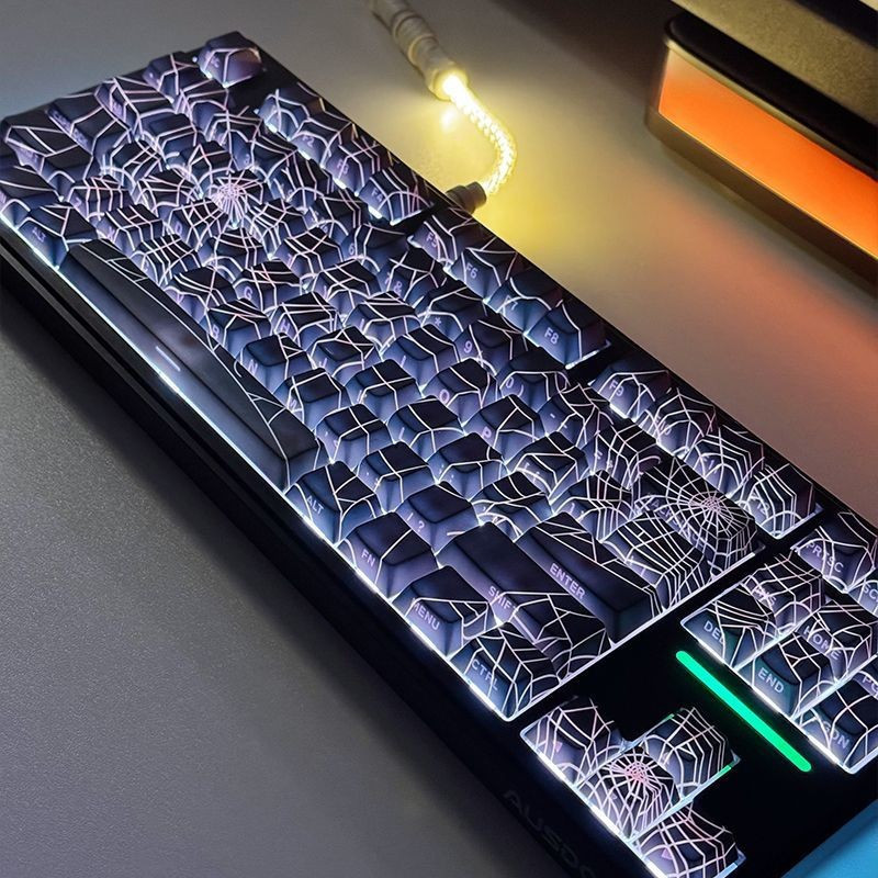 Spider Web Keycap ด้านข้างแกะสลักโปร่งแสง PBT โรงงานเดิมความสูงที่กําหนดเองคีย์บอร์ด Keycap 67/84/87