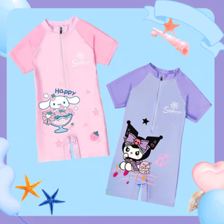 🪐พร้อมส่งด่วน🪐ชุดว่ายน้ำแขนยาวเด็ก ป้องกันแสงแดด วัสดุแห้งเร็ว ลายพิมพ์ Kawaii Melo Kuku เหมาะสำหรับเด็กผู้หญิง