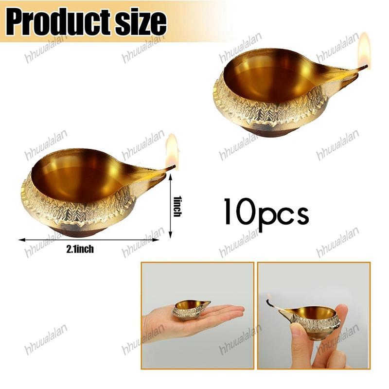 โคมไฟ Kuber Diya 10 ชิ้น ทำจากโลหะผสม ออกแบบตามดั้งเดิม ใช้ตกแต่งในเทศกาล Diwali