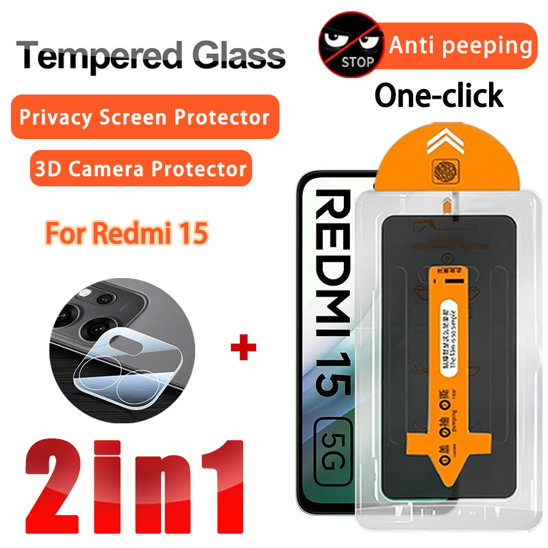 2 IN 1 ความเป็นส่วนตัวฟิล์มแก้วสําหรับRedmi 15 5G 4GกระจกนิรภัยสําหรับRedmi 15 13 12 15C 14C 13C 12C 5G 4G 3Dฟิล์มแก้วเลนส์Protectorและป้องกันหน้าจอติดตั้งง่ายAnti-Spyฟิล์ม