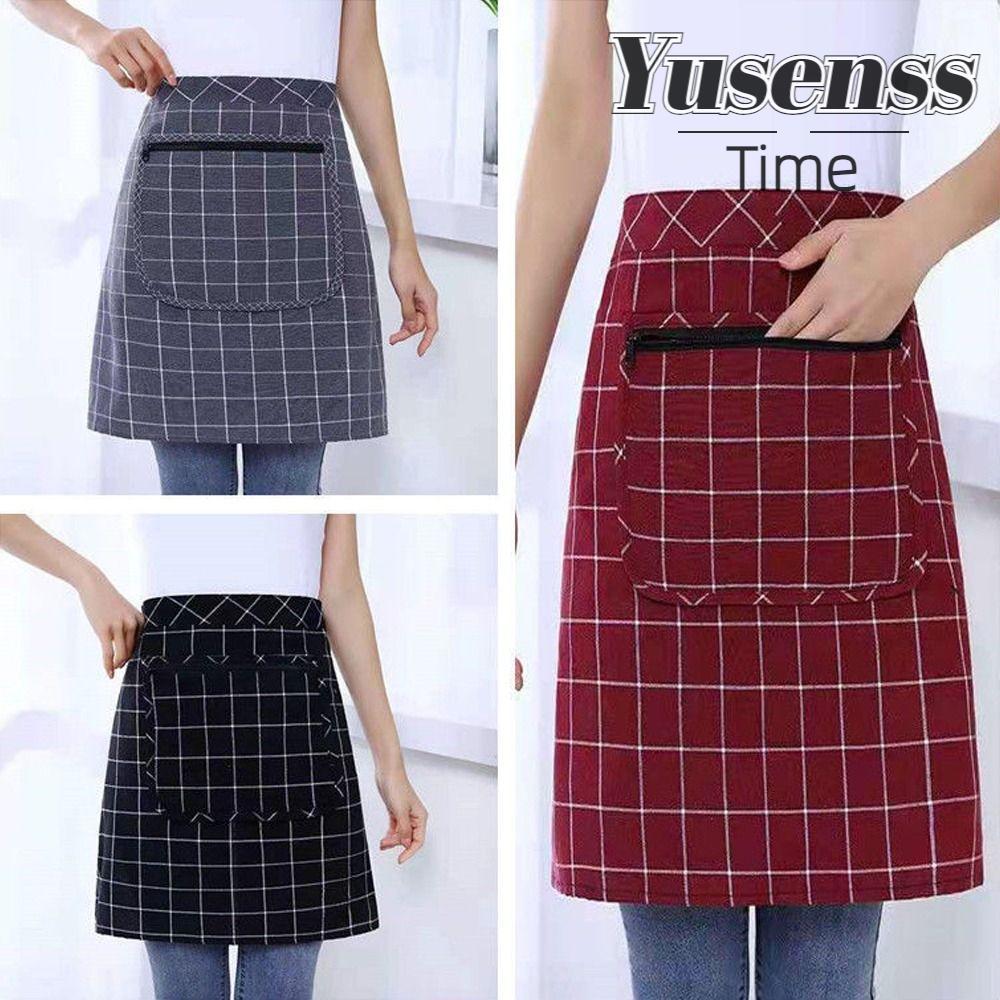 YUSEN ผ้ากันเปื้อนทําอาหาร, ผ้าฝ้ายผ้ากันเปื้อนครัวบาง, แฟชั่นกันน้ํามัน Breathable Antipaste กระเป๋าซิปครึ่งความยาวเอว Pinafore Home Kitchen
