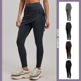 mvp sport  กางเกงโยคะเอวสูง กางเกงกีฬา ดีไซน์เชือกผูกแบบจีบ