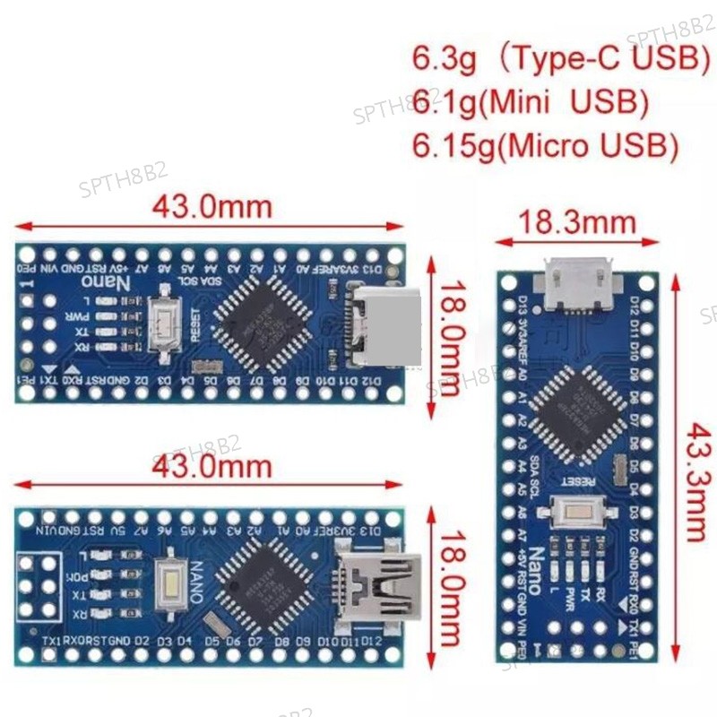 5V Nano 3.0 ATmega328P Micro USB mini type c Controller Board Driver TH8B2