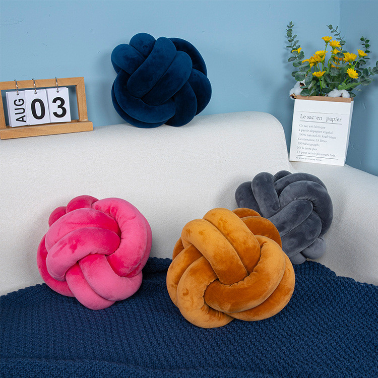 Nordic Fur Ball หมอน Spandex 2-Strand เชือก Knotted Ball ถักกํามะหยี่หมอนเบาะ knot Influencer หมอนตก