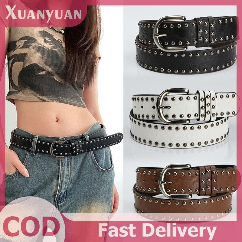 XUAN Rivet Punk เข็มหัวเข็มขัดเข็มขัดสําหรับผู้ชายผู้หญิงแฟชั่นอเนกประสงค์ Y2K กางเกงยีนส์ตกแต่งสายหนัง Hip Hop Retro เข็มขัด TH