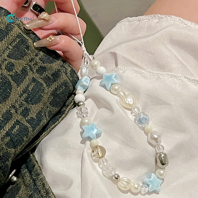 โทรศัพท์มือถือโซ่น่ารักดาวสีฟ้าโทรศัพท์กรณีLanyardเคสโทรศัพท์เชือกเส้นเล็กกล้องหูฟังจี้insฤดูร้อนเกลือทะเลดาวโทรศัพท์โซ่