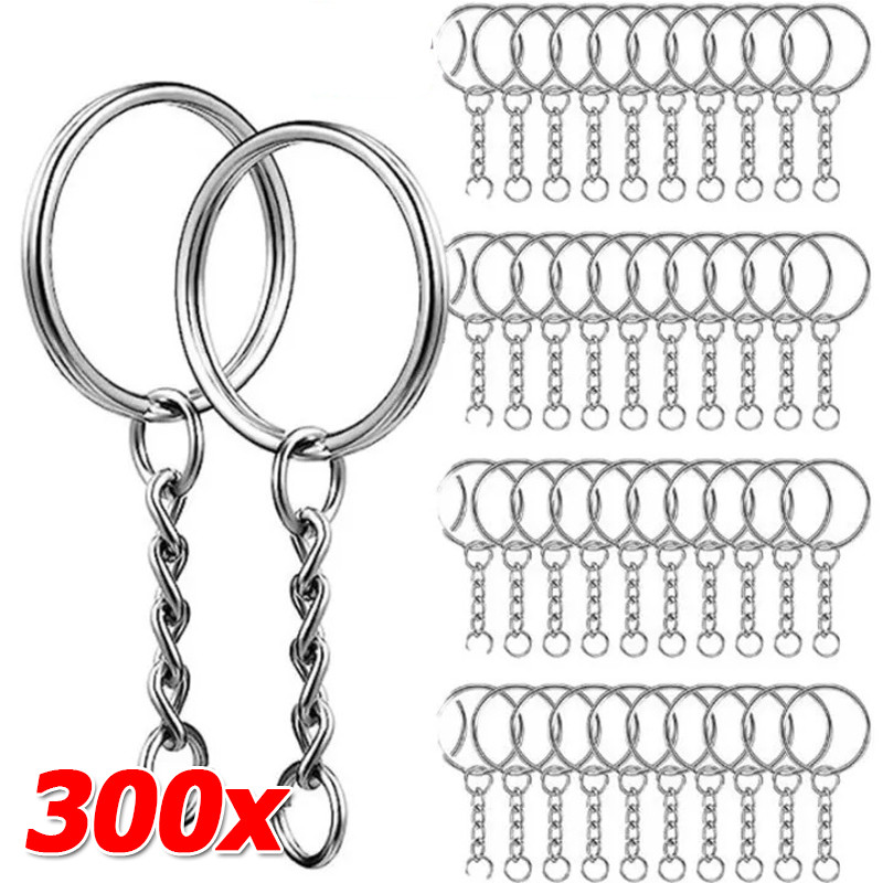 พวงกุญแจแยกโลหะ 100-300 ชิ้น / พวงกุญแจเปล่าชุบเงิน / เครื่องประดับ ทําเอง ทําอุปกรณ์เสริมพวงกุญแจ