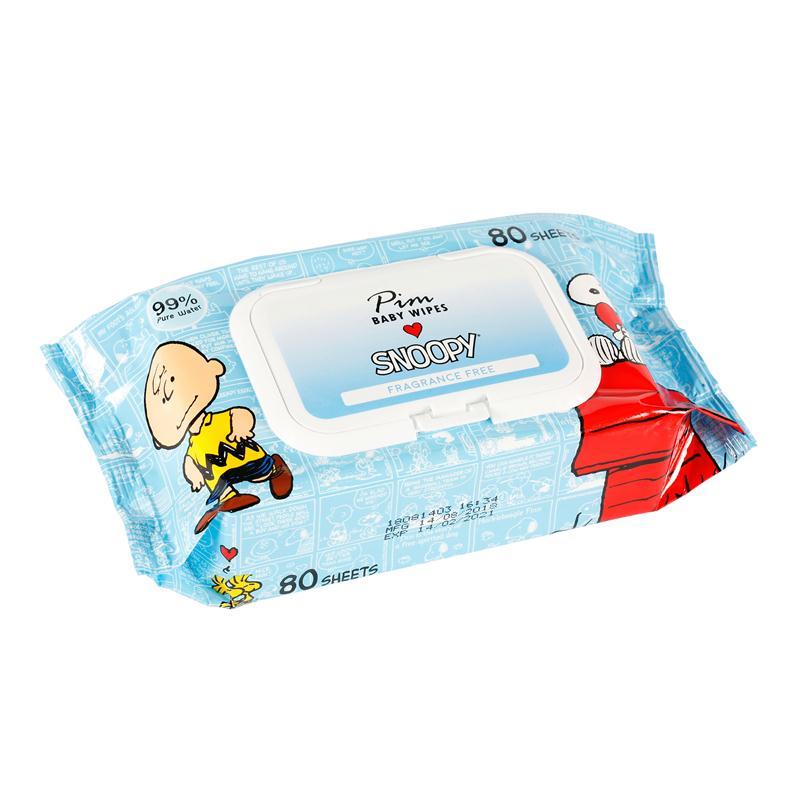 PIM ผ้าเช็ดทำความสะอาดแบบเปียก Baby Wipes SNOOPY สูตรไม่มีน้ำหอม (แพ็ค 80 แผ่น)