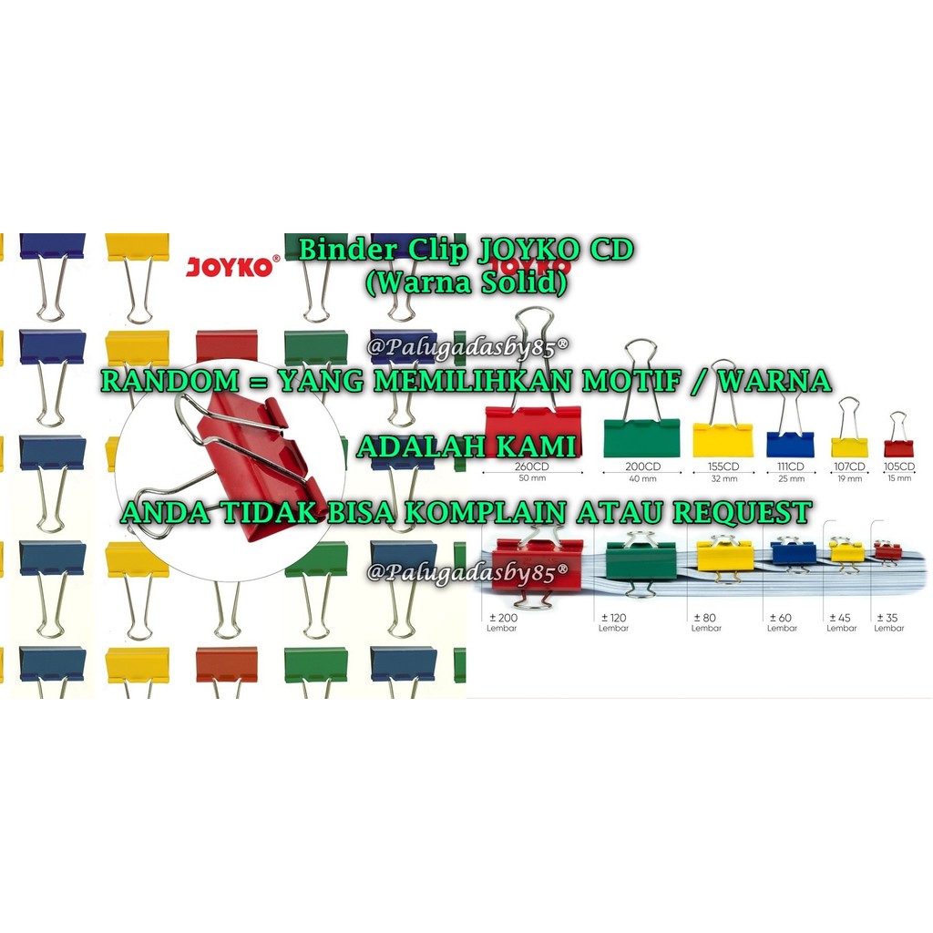 (1 ชิ้น) WHOLESALE Binder Clip JOYKO 155CD สี / Binder Clip Joyko CD Paper Clip (1 ชิ้น)