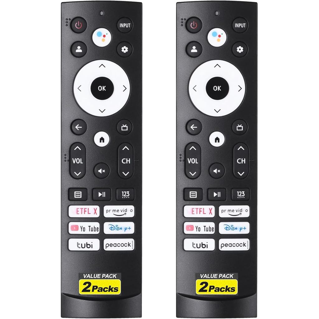 รีโมทคอนโทรลทดแทน 2 แพ็คเข้ากันได้กับ Hisense Google Smart TV