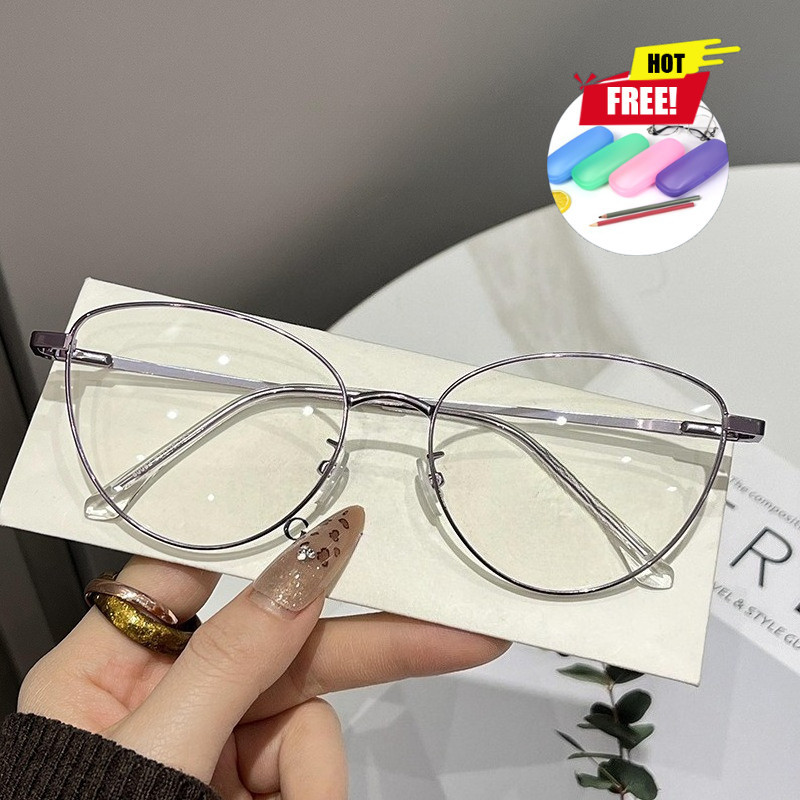 (แว่นตา + กล่องแว่น)แว่นตาแฟชั่น แว่นตาสายตาสั้น -0.50°~-6。00° แว่นตาป้องกันแสงสีฟ้า แว่นตานักเรียน เวอร์ชั่นเกาหลี สไตล์วินเทจ เหมาะสำหรับทั้งชายและหญิง 1053